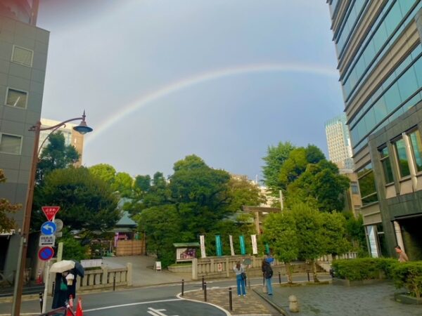 東京大神宮の上に虹出てました